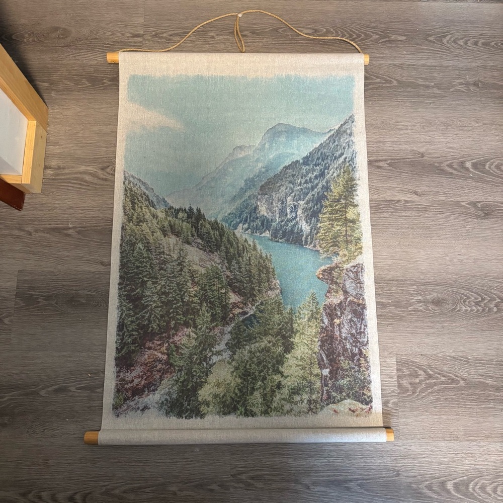 Rustic vintage Malerwinkel landscape fabric wall poster wooden hanger home decor